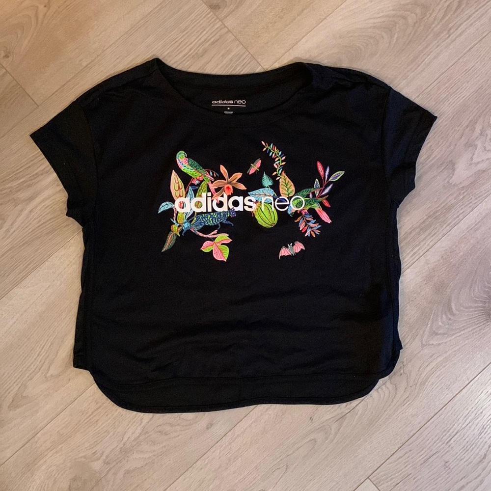 Adidas Neo x Llew Mejia Cropped Black Floral Top Size Medium